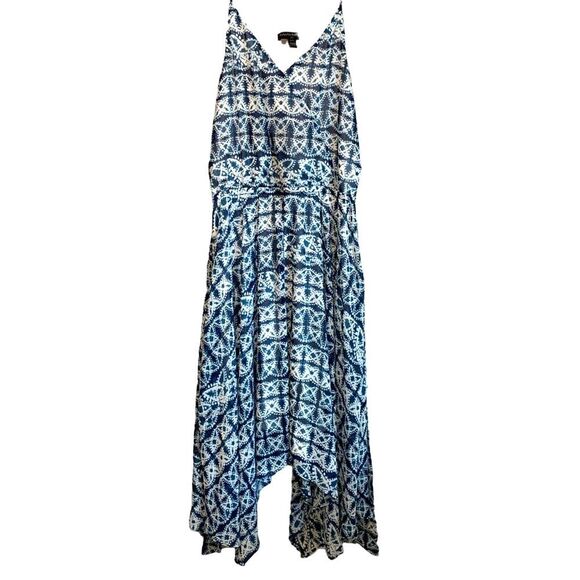 Banana Republic Blue Shibori Print Handkerchief Hem Midi Dress Size XXS Petite - Picture 2 of 8